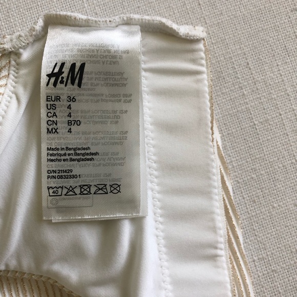H&M NWOT Gold & White Stripe Bikini Top - Size 4 - Picture 7 of 8